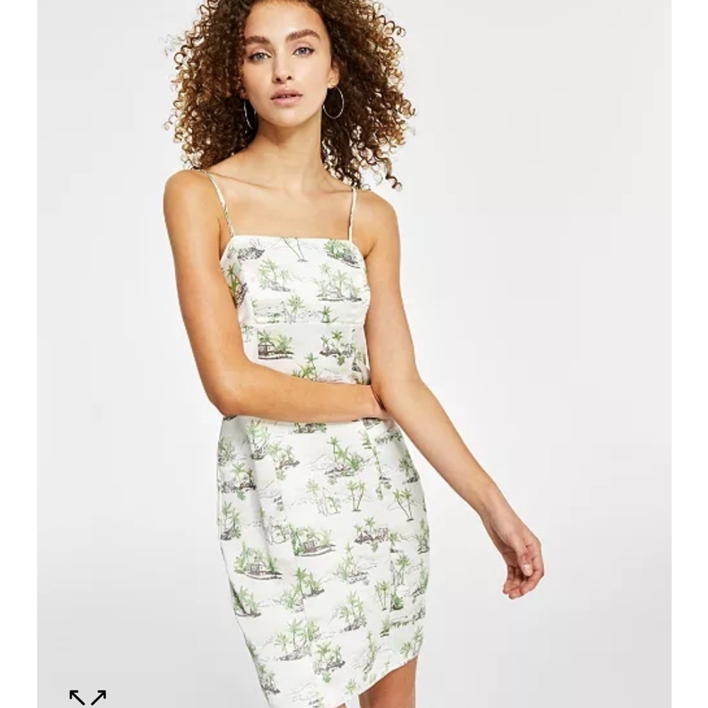 Hippie Rose White and Green palm tree Print Dress